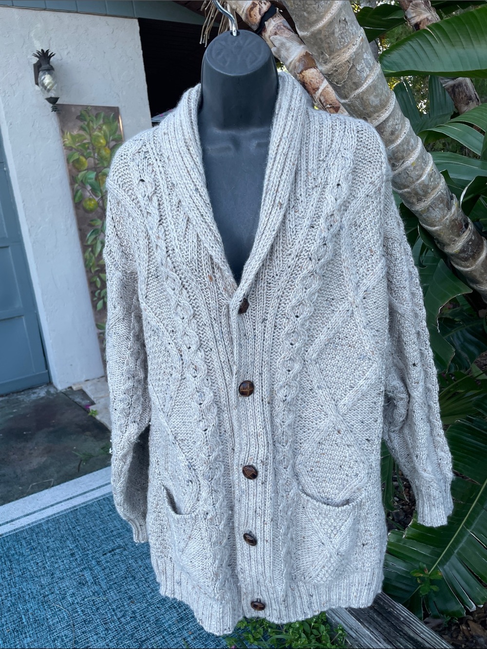pair wool cable knit long line cardigan, shock collar sweater
